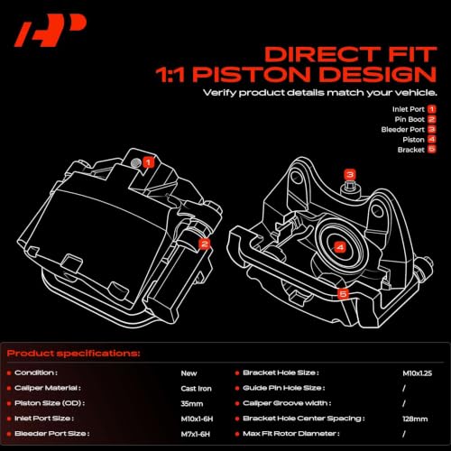 Image of A-Premium Rear Left and Right Side Disc Brake Caliper with Bracket | Compatible with Chrysler 200 2011-2014, Sebring 07-10 & Dodge Avenger, Caliber & Jeep Compass, Patriot & Mitsubishi Lancer