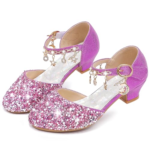 Image of Furdeour Girls Dress Shoes Princess Crystal High Heels Flower Girl Shoes