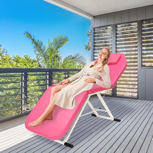 Portable Massage Bed,Beauty Bed,3 Fold Massage Chair Table Aluminum Frame Beauty Salon Spa Tattoo Bed Chair Foldable and Adjustable Reclining Beauty Chair for Massage,Acupuncture,Beauty,Pink - Image 6