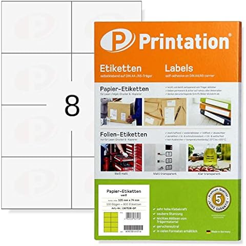 Universal Etiketten 800 Stück 105 x 74 mm weiß selbstklebend bedruckbar auf 100 DIN A4 Bogen zu 2x4 105x74 Adressaufkleber Internetmarke - Haftetiketten 3427 4626 LA163 (100) Cover
