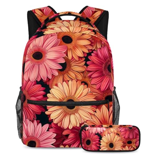 Ensemble sac à dos gerbera rose résistant grand volume pour ranger toutes les fournitures