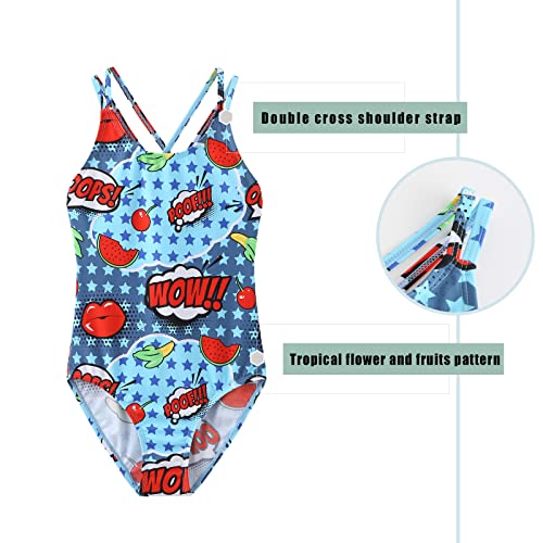 Image of Girls One Piece Swimsuits,Girls Bathing Suits with Adjustable Straps,Kids Hawaiian Floral Swimwear 3-16 Years