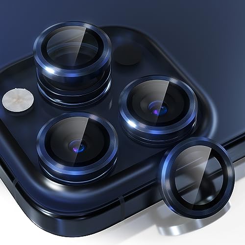 Image of Choiche Compatible for iPhone 15 Pro /iPhone 15 Pro Max Camera Lens Protector, 9H Tempered Glass Camera Cover Screen Protector Metal Ring Decoration Accessories (Blue)