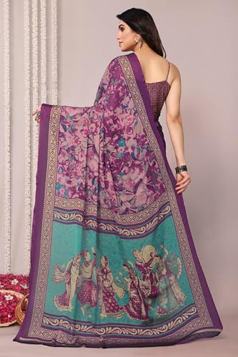 Image of MIRCHI FASHION Women Saree Ethnic Motif Print Chiffon | Breathable Lightweight Plain Weave Sari for Office and Daily Use (Available in 20 Designs)