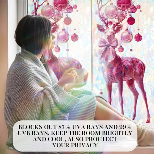 Image of Pink Reindeer Ornament Holographic Window Film 17.32x39.37in