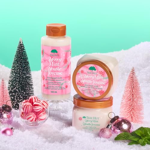 Image of Tree Hut Merry Mint Shea Sugar Scrub, Exfoliating, Hydrating & Moisturizing Body Scrub with Shea Butter & Nourishing Essential Oils, Smooth & Soften Skin, Limited Edition Holiday, 18 oz