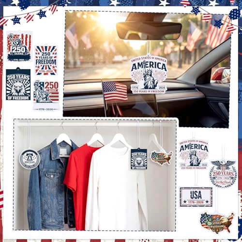 Image of 20 Pcs 250th Anniversary USA Car Air Freshener Patriotic Hanging Car Diffuser Ornaments for Cars Rearview Mirror Home Decor Patriots' Day 250th Anniversary Party Gifts