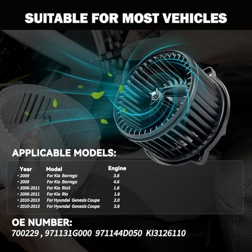 Image of 700229 AC Heater Blower Motor Fan Fit for Kia Rio 2006-2011,for Kia Borrego 2009, Rio5 2006-2011, for Hyundai Genesis Coupe 2010-2013, 971131G000 971144D050 KI3126110