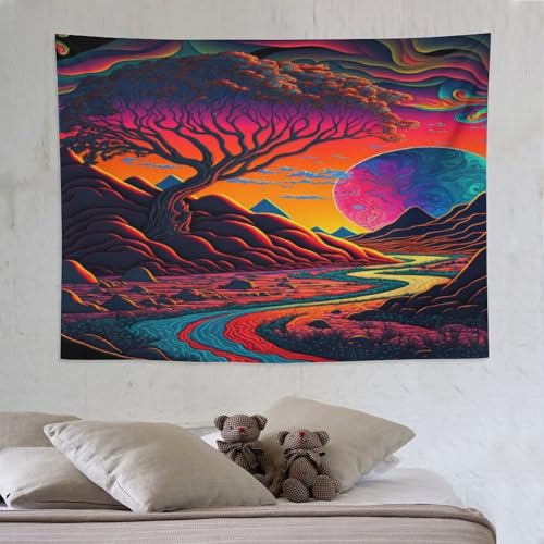 Tapisserie psychédélique PAZZK pour habiller facilement un grand mur blanc de salon
