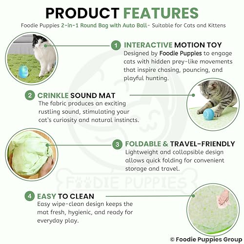 Image of Foodie Puppies Interactive Cat Play Mat with Automatic Rolling Ball (2-in-1 Combo) | Smart Motion Sensor Activity Toy, Anti-Slip Indoor Exercise Mat for Kittens & Cats | USB Rechargeable Chase Toy