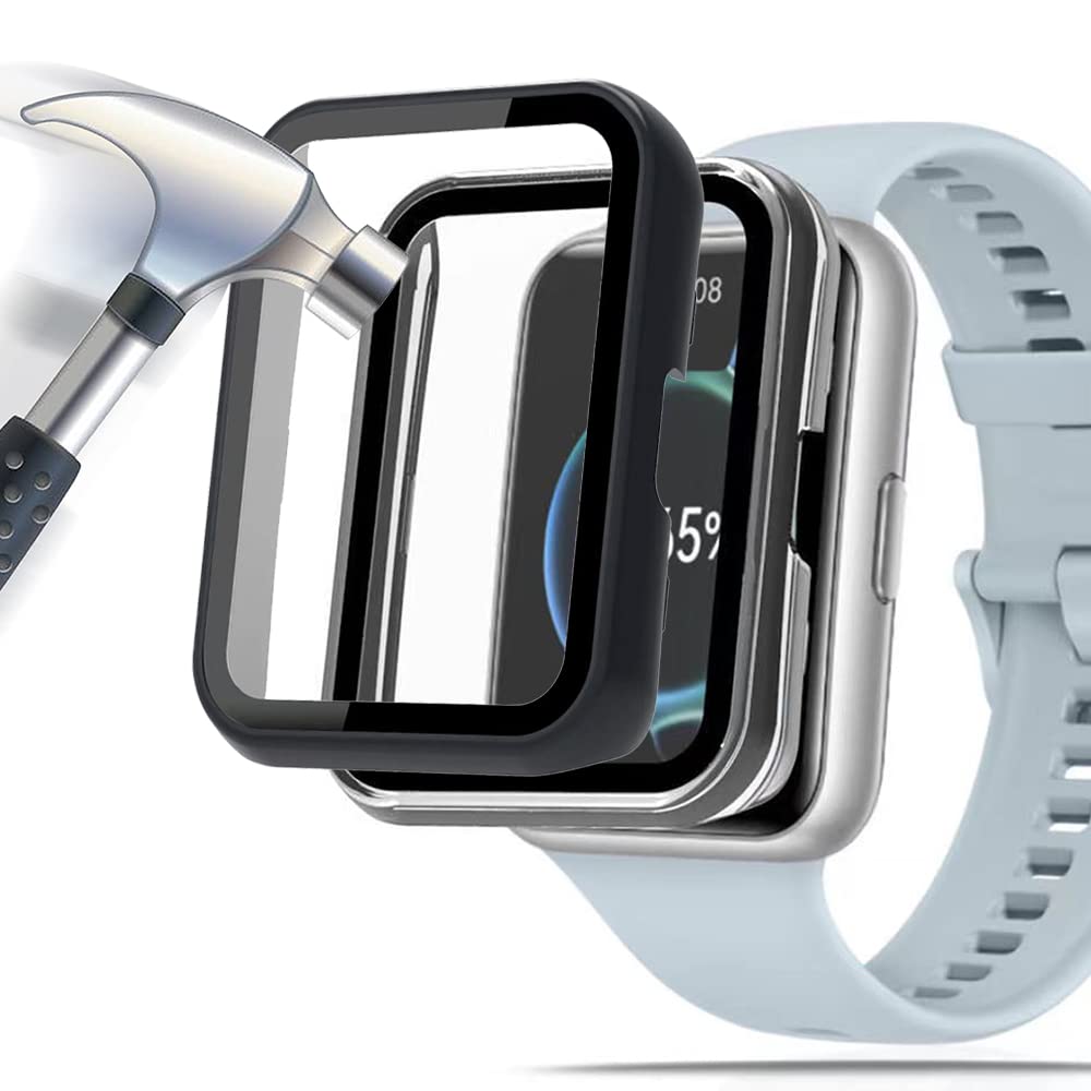 Acadeny 2 pieces Case With Tempered Glass Screen Protector Compatible for Huawei fit 2, 9H Hardness 360 ° All-round Protective Cover Ultra-thin