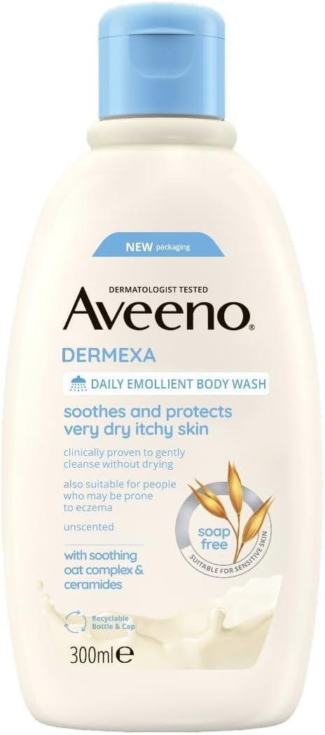 Dermexa Daily Emollient Body Wash, Gently cleanses and Soothes, For Very Dry Itchy Also Eczema Prone Skin, 300 ml(Packaging may vary)