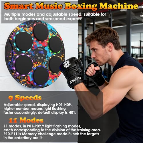Image of Music Boxing Machine for Kids & Adults - Wall Punching Pad with Lighting, 9-Speed Bluetooth Boxing Game with Gloves, Wall Mounted Exercise Equipment, 2026 Upgrade Boxing Equipment for Kids Age 6+