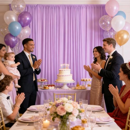 Image of 10ft x 10ft Light Purple Backdrop Curtains for Parties, Polyester Fabric Backdrop Drapes with Rod Pockets for Weddings, Birthday, Halloween, Photography, Christmas Party Background Curtain, 2 Panels