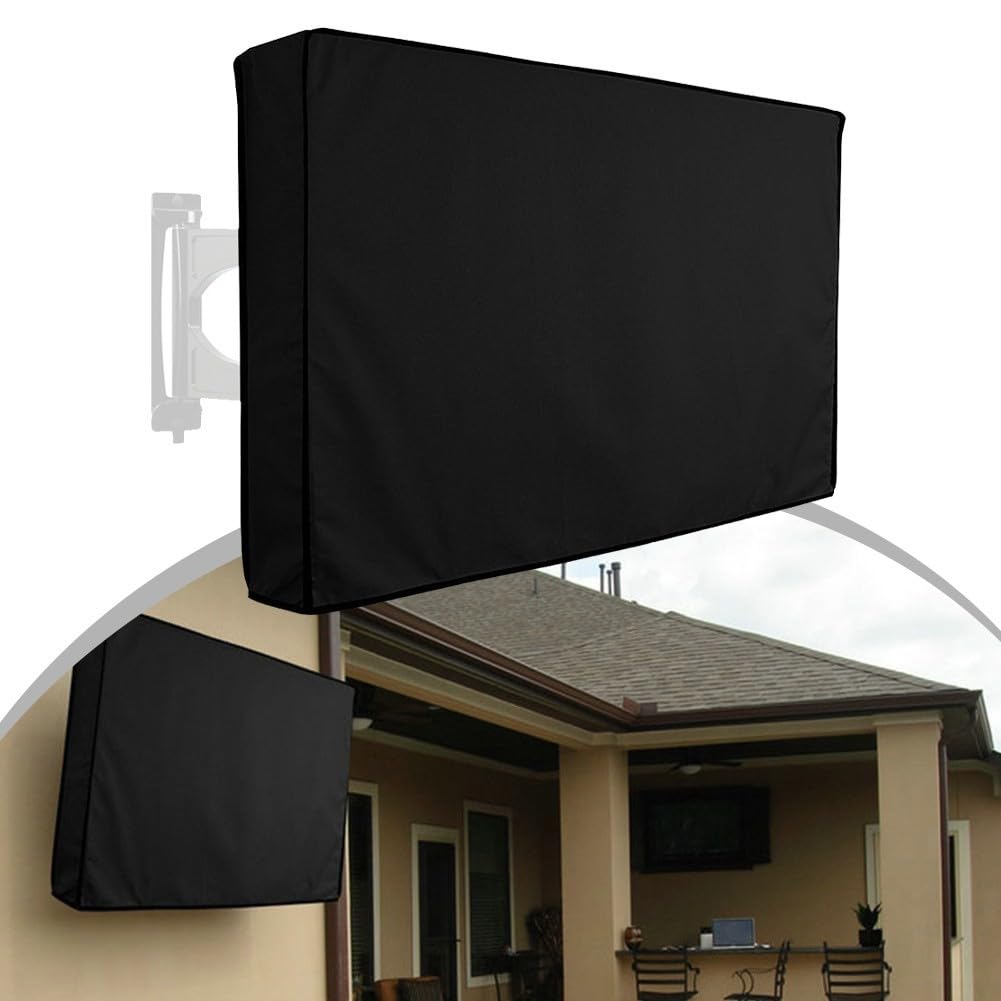 Copertura per televisore 600D, impermeabile, resistente ai raggi UV, resistente, per schermo piatto, con tasca per telecomando, colore nero (55-61 cm)