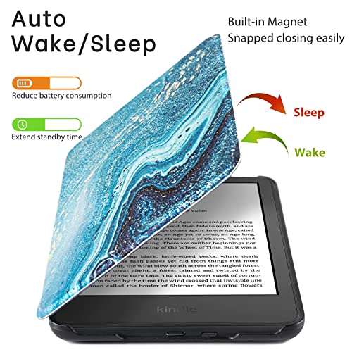 Image of CoBak Case for All New 6 Inch E-Reader 2024 and 2022 (11 Generation) - PU Leather Smart Cover, Auto Sleep and Wake, not Compatible with Kobo Clara Orchids,TealMarble