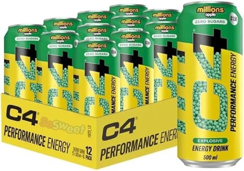 C4 Performance Energy Millions Apple Explosive Energy Drink, 500ml, Pack of 12