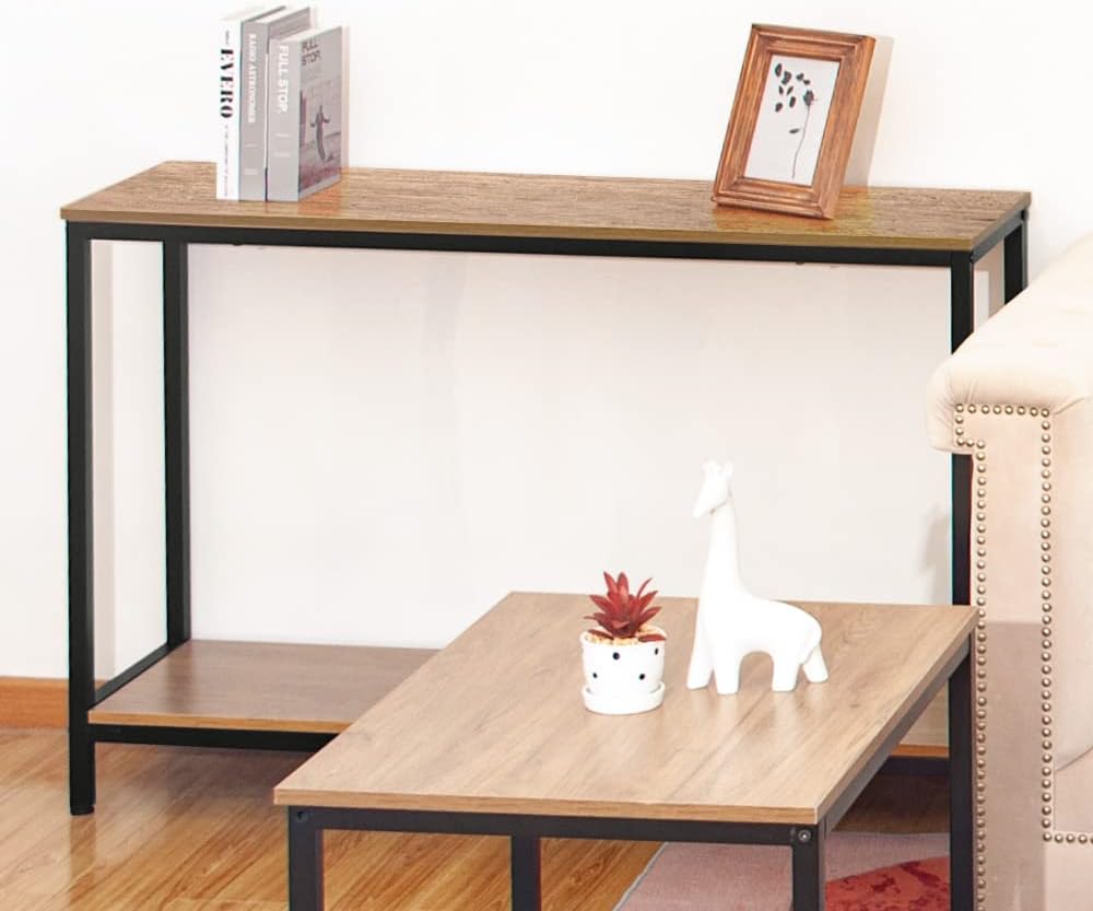 Console Table 47", 2-Tier Thin Entryway Table, Behind Couch Tables with Shelves, Console Tables for Entryway, Living Room, Foyer, Hallway, Office, Rustic Light oak