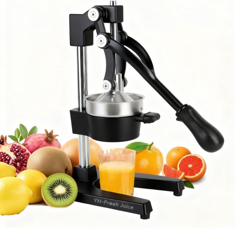 Hand Press Juicer Machine, Manual Citrus Juicer for Orange, Pomelo, Lime, Lemon Juice, Easy to Clean, Home and Commercial Use, Black