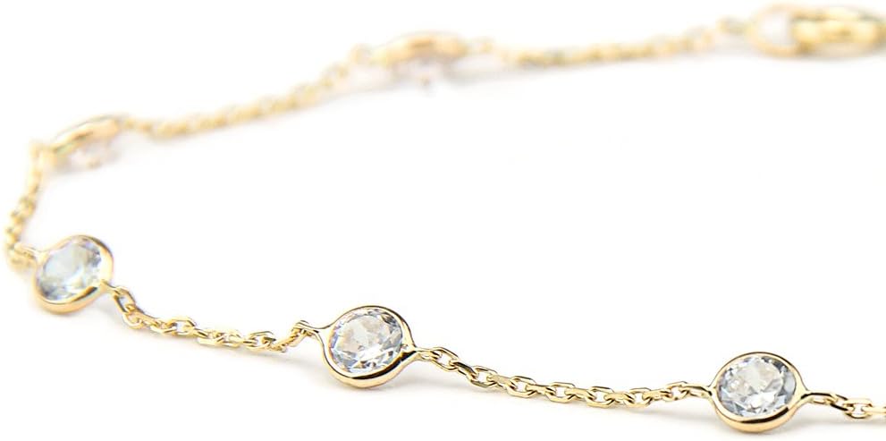 14K Yellow Gold Station Bracelet With 4mm Cubic Zirconia By The Yard 7-8.5 Inch