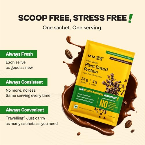 Image of Tata 1mg Ultra Clean Plant Based Protein Powder - Chocolate Flavour | 24g Protein | Smooth & Creamy Vegan Protein | Pea, Brown Rice & Yeast Protein | No Chalkiness | No Added Sugar | Complete Amino Acid Profile | 1kg