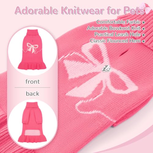 Image of YUDODO Bowknot Dog Sweater Dress for Small Dogs Girl, Stretchy Pet Clothes