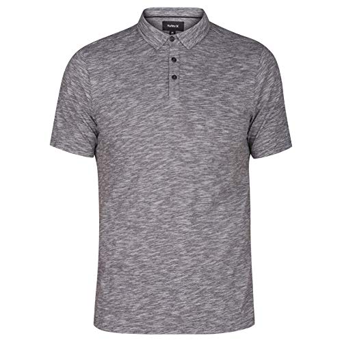 Hurley Men's Mini Striped Slub Textured Short Sleeve Polo, Black/White, XXL