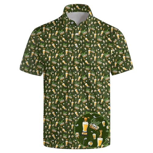 Nhgohv Golf Shirts for Men Crazy Funny Golf Then Beer Polo Shirts Beer Shirt Short Sleeve Mens Gifts Beer Green L