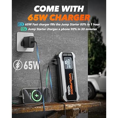 WOLFBOX 4000A Jump Starter,12V Car Battery Jump Starter with 65W Quick Charger & WOLFBOX MF50 Electric Air Duster-110000RPM Super Power Cordless Air Duster