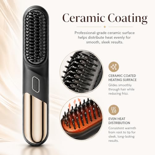Cepillo alisador de cabello inalámbrico mini portátil negro miniatura 6