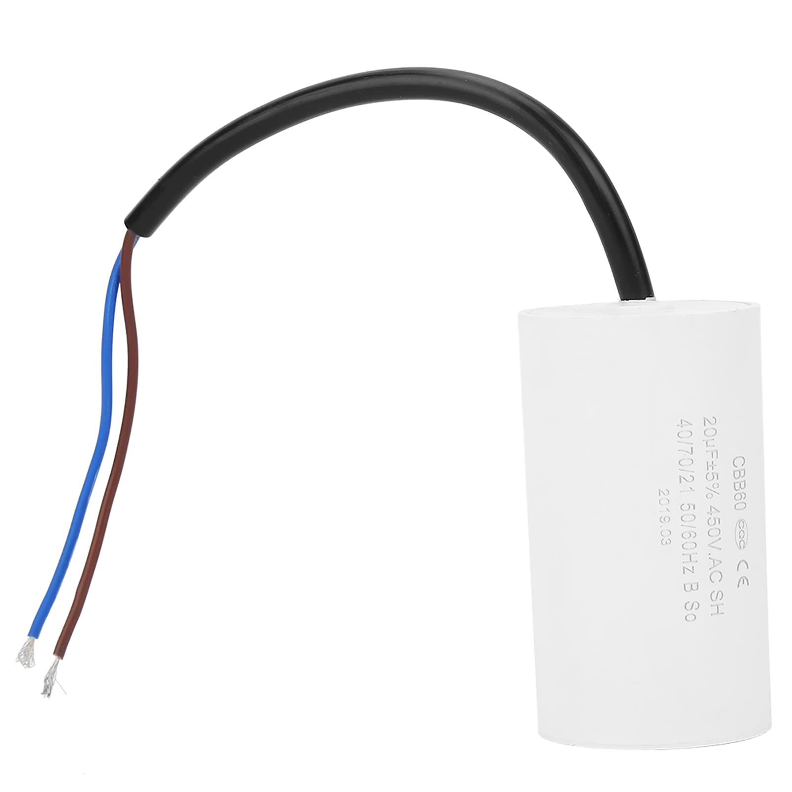 Itonash CBB60 20uF Running Capacitor, 1Pcs AC 450V 2 Pins 50/60Hz Microfarad Capacitor with Wire for Washing machine, Water Pump Motor Star