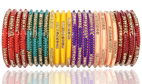 Image of NMII Fancy Glass Bangle Set For Women & Girls | Kada Bangles For Daily Use | Kaanch Ke Kade | Multicolor Kada Set | Chudi For Women | Fancy Women's Bangles For Wedding, Party & Gift