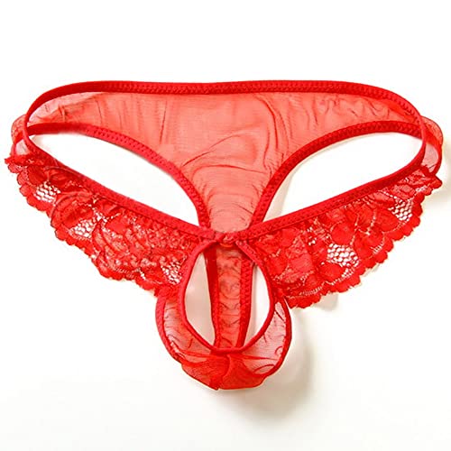 Sunnymorn Mens One Size Floral Open Front Mesh See Through Thongs, Black/Blue/Red #TOP3