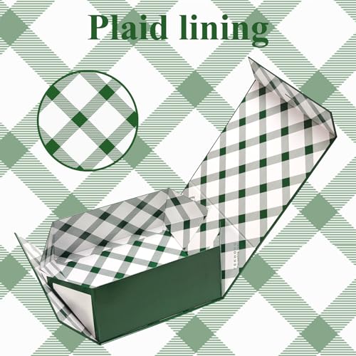Tekhoho Grün Geschenkbox 22x22x10cm, Premium Geschenkbox mit Magnetdeckel und Schleife für Feiertage Hochzeit Geburtstag Geschenkverpackung, Kariertes Futter