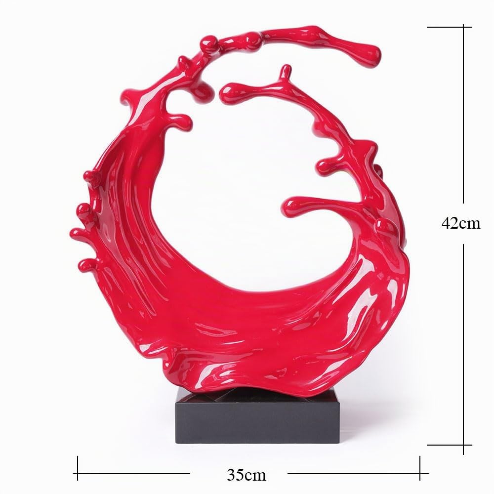 Moderna Scultura Soprammobili Astratto Decorazione Figurina Onda Marina Regalo Statuetta Casa Ornamento Statua Resina Arte Rosso 42cm
