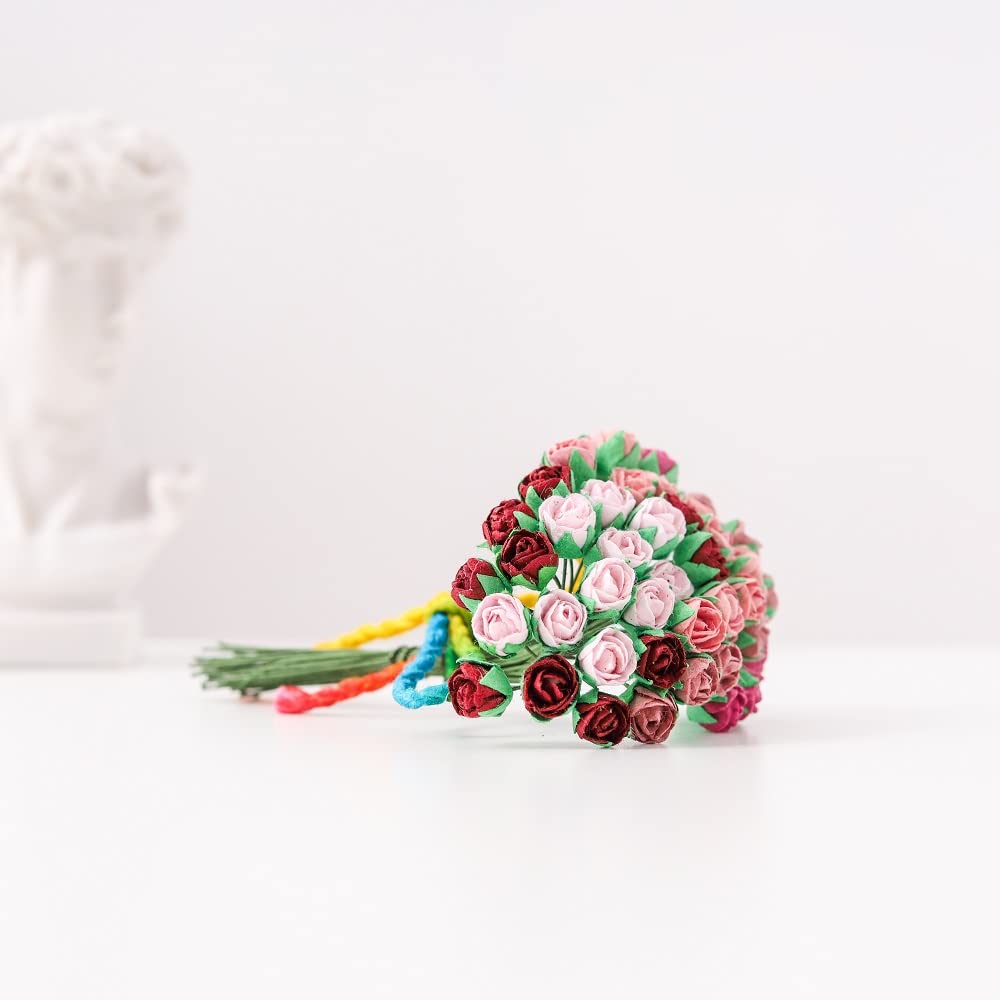 50 Stück Handgefertigte Maulbeerpapier-Rosen, 18 Mm, Weiß Mit Rosa Innenseite - Für DIY, Hochzeit & Scrapbooking