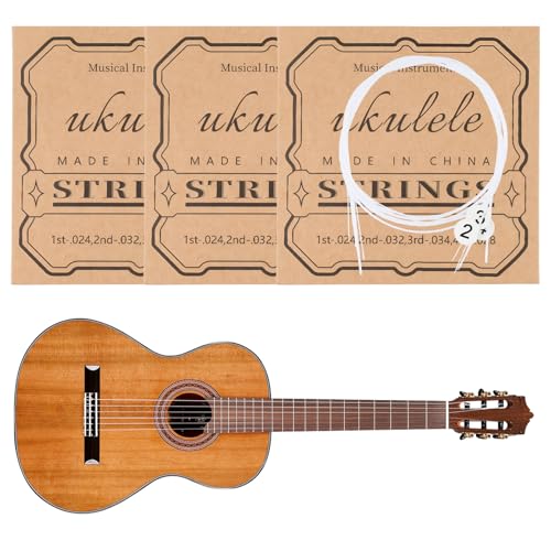 3 Pack Nylon Ukulele Strings Set Replacement Strings for Soprano Concert Tenor Ukulele 21 23 26 Inch Ukulele Accessories for Beginners & Pros (White)