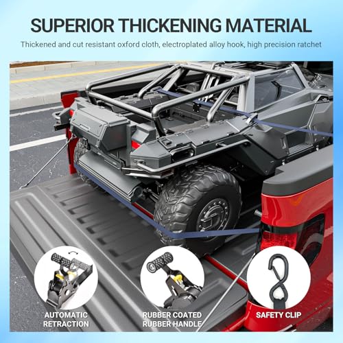 Image of SZYANG 2PCS Retractable Ratchet Straps Compatible with 2009-2014 Ford F150 Retractable Tie Down Straps Replacement for 2009-2014 Ford F-150 Accessories