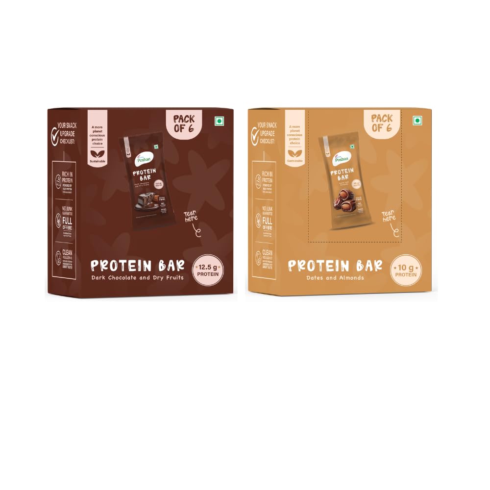 ACME Poshan Protein Bar Variety Pack, Dark Chocolate & Dates and Almonds, No Artificial Colour, Rich in Fibre, High Protein Snack Bars, Pack of 12 (50g each)-image-18