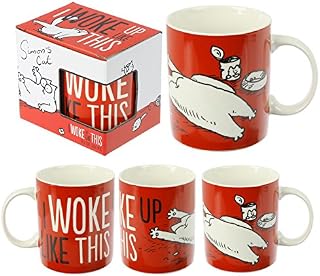 Puckator Simons Cat I Woke Up Like This Porcelain Mug, Tea Coffee Hot Drinks Microwave & Dishwasher Safe Height 9.5cm Width 12cm Depth 8cm 300ml Capacity