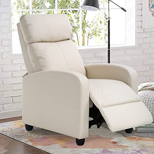 Cl.hpahkl Living Room Recliner Chair Modern Reclining Easy Lounge Winback Single Sofa Reading Chair Fabric Home Theater Seating Adjustable Accent Armchair W/Thick Seat Cushion & Backrest, Beige #TOP7
