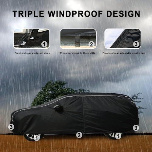 Image of Tecoom Waterproof All Weather SUV Cover, Cotton Lined Hail Protector with Zipper Door, UV Sun Snow Wind Protection, Universal Fit for SUV (191 inch-205 inch)