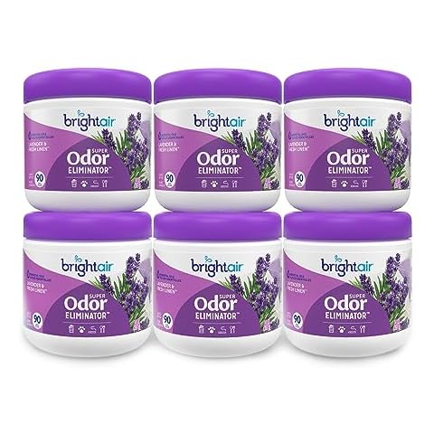 Bright Air 14 oz. Super Odor Eliminator, For Medium-Size Spaces, Lavender & Fresh Linen Scent, Case of 6, Odor Eliminator & Air Freshener, Natural Essential Oils, Lasts Up to 90 Days Each Cover