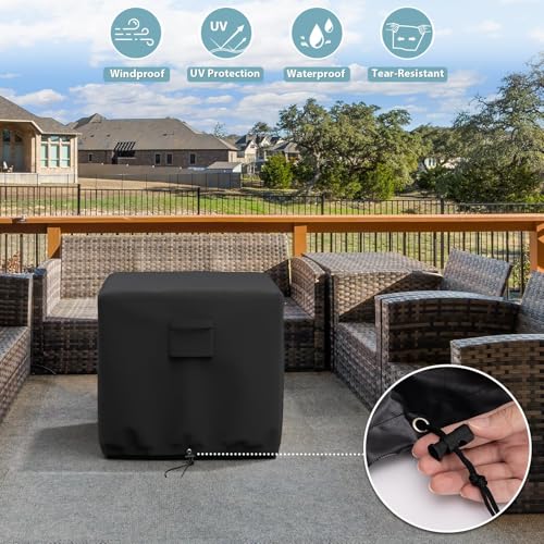 SHINESTAR Fire Pit Cover Square, Fits for 26-28 Inch Fire Pit Table, 600D Heavy Duty Fabric, Waterproof and Windproof, 28 x 28 x 25 Inches, Black by SHINESTAR - Image 4