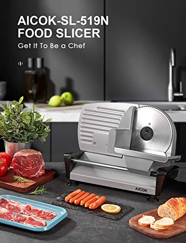 AICOK Meat Slicer Electric Deli & Food Slicer with 7.5\" Removable Stainless Steel Blade, Adjustable Thickness Dial(0-15mm) Cuts Meat, Cheese, Bread, Include Food Pusher and Non-Slip Feet For Home Use