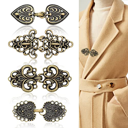 4 Pieces Vintage Sweater Swirl Clip for Girl Women Cape Cloak Clips Retro Cardigan Clip Antique Swirl Collar Clip Clasps Sweater Shawl Button Clip Retro Cape Clips (Bronze)
