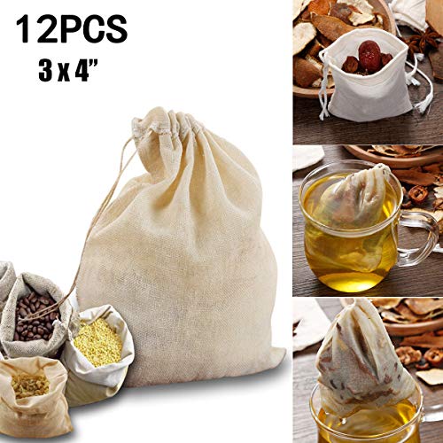 Awinking 12 Packs Reusable Drawstring Cotton Soup Bags, Washable Cheesecloth Bags for Straining