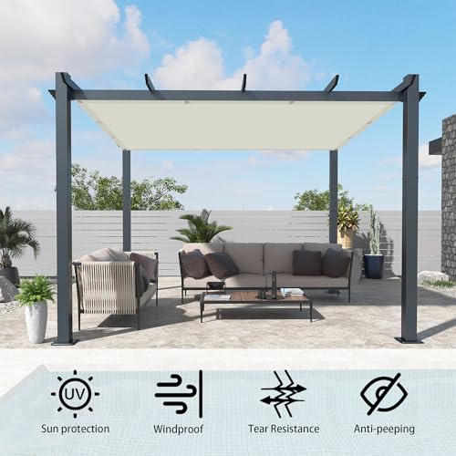 Voile d'ombrage auvent extérieur blanc cassé pour terrasse