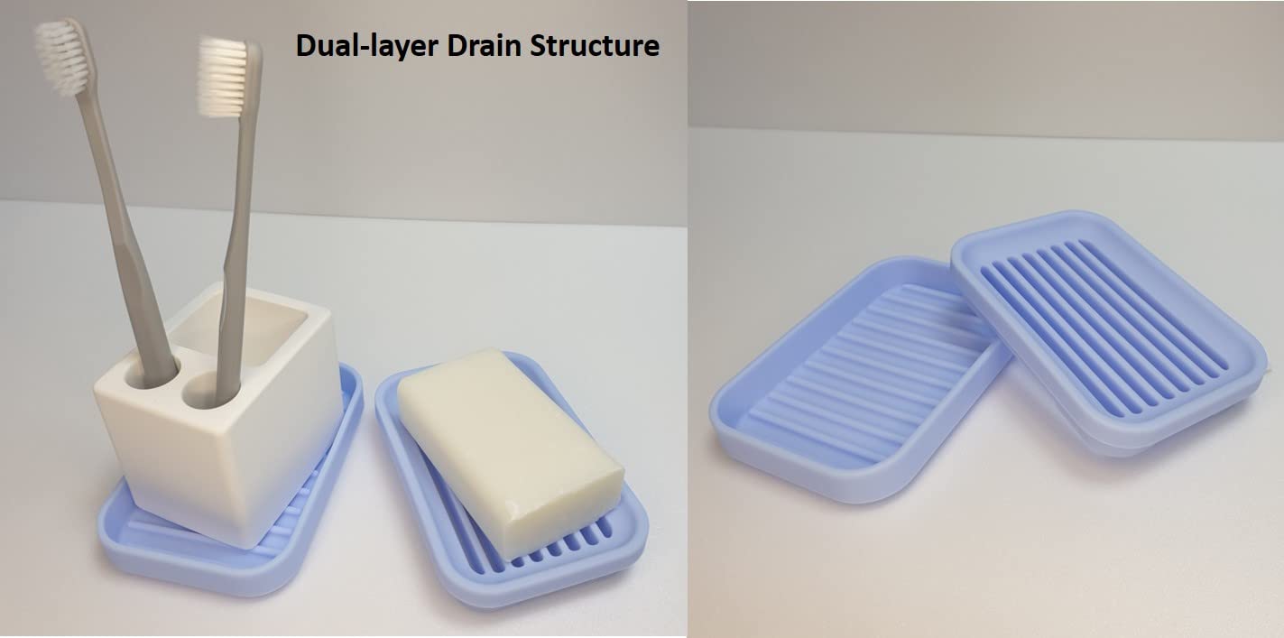 1 paquete de jabonera con drenaje, jabonera, soporte de jabón de silicona, ahorro de jabón para ducha, baño, cocina, baño, bañera, maquinilla de afeitar, esponjas, azul claro