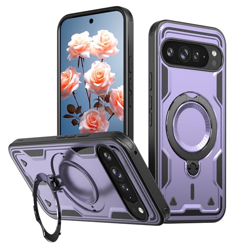 Coque aimantée Google Pixel 9 Pro antichoc militaire avec béquille rotative violette